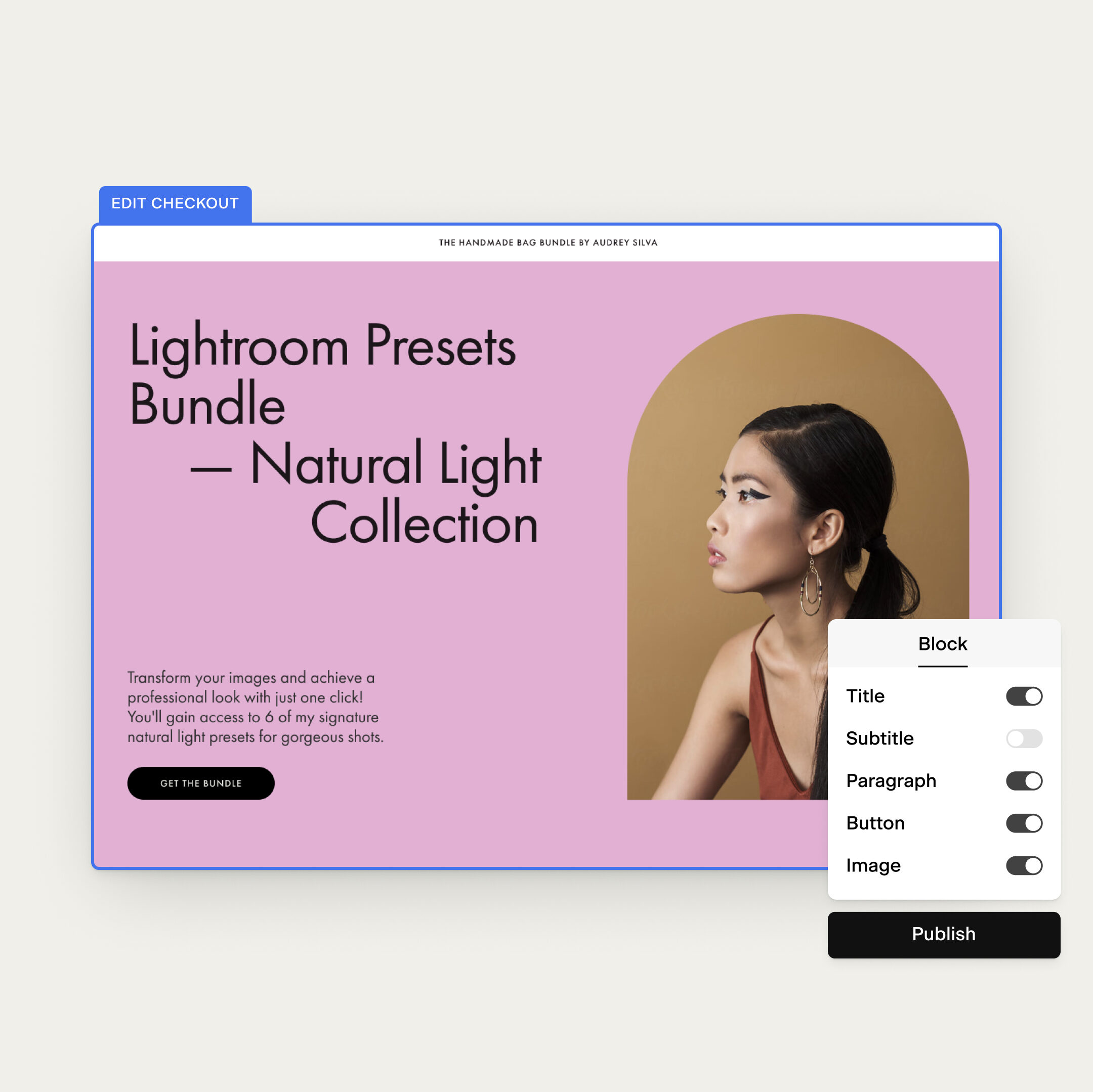 High-performing checkout page built with Flodesk’s drag-and-drop builder