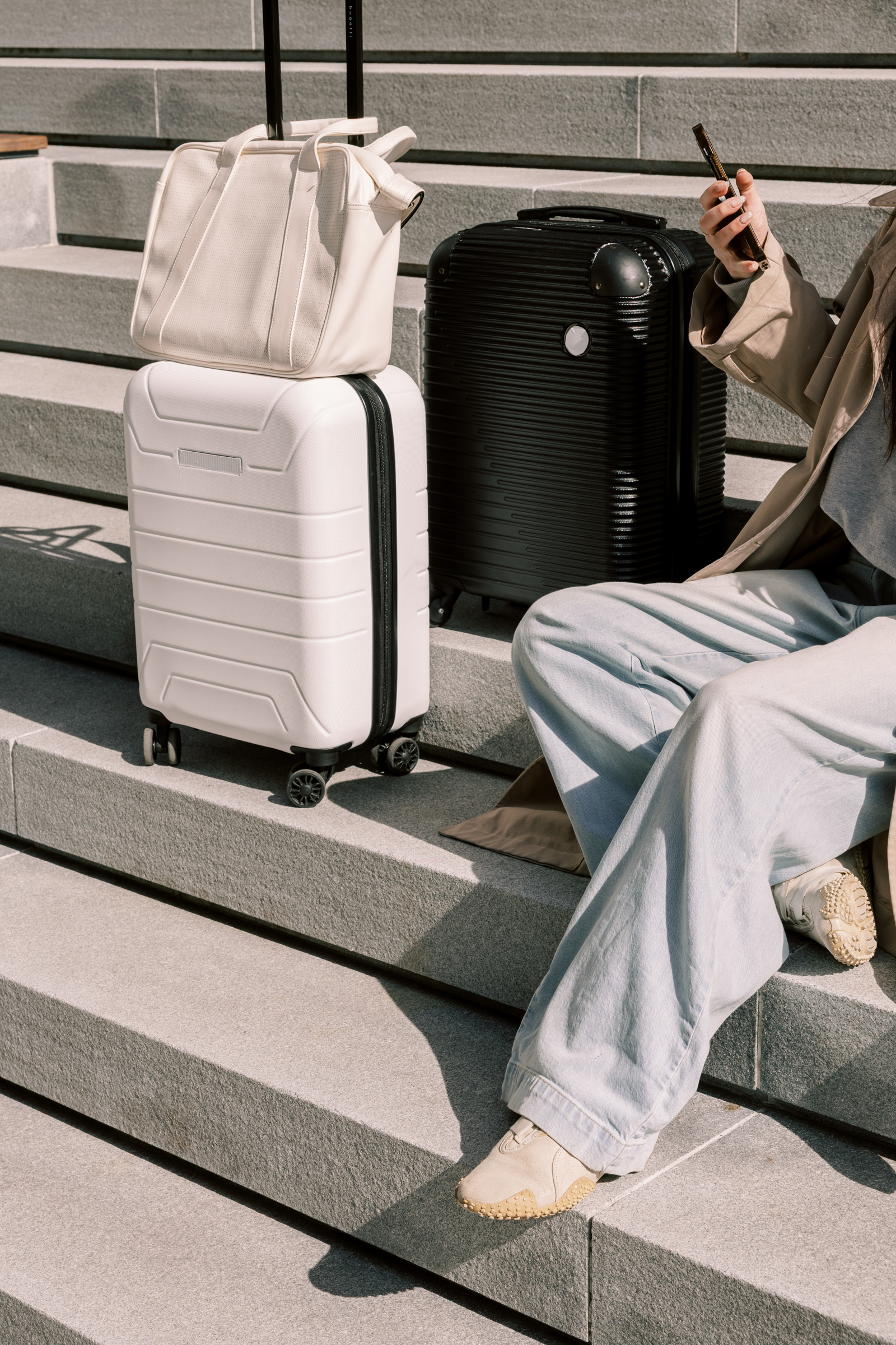 woman with luggage solo traveling